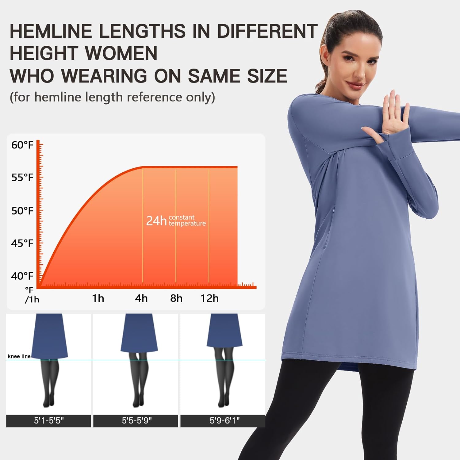 WOWENY Women's Fleece Lined Athletic Sweatshirt Dress Crewneck with Pockets and Thumbhole Pullover Tunic Dresses Winter - Image 6