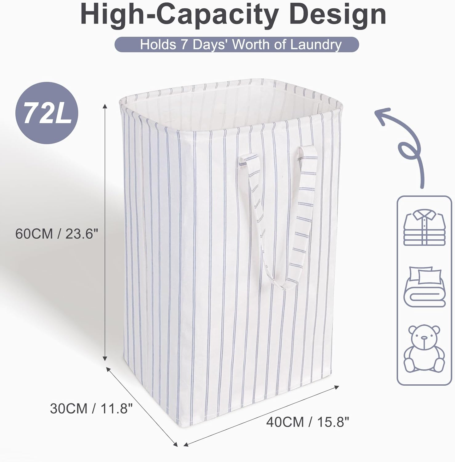 Laundry Hamper Collapsible Laundry Baskets, Freestanding Waterproof Clothes Hamper with Reinforced Handles in Laundry Room Bedroom Bathroom College Dorm for Adults, Blue 11.8"×15.7"×23.6"
