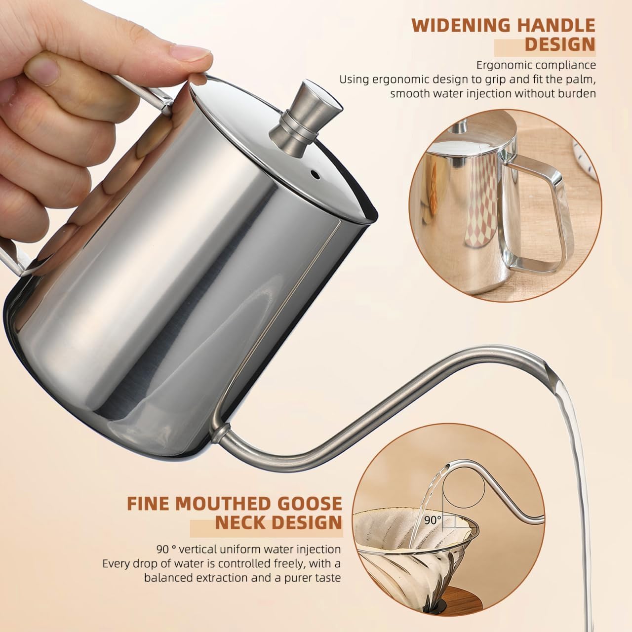 Gooseneck Kettle 600ML Metal Coffee Kettle, Coffee Thin Spout, Gooseneck Pitcher, Narrow Spout Pot, Dripper Stainless Steel Water Bottle