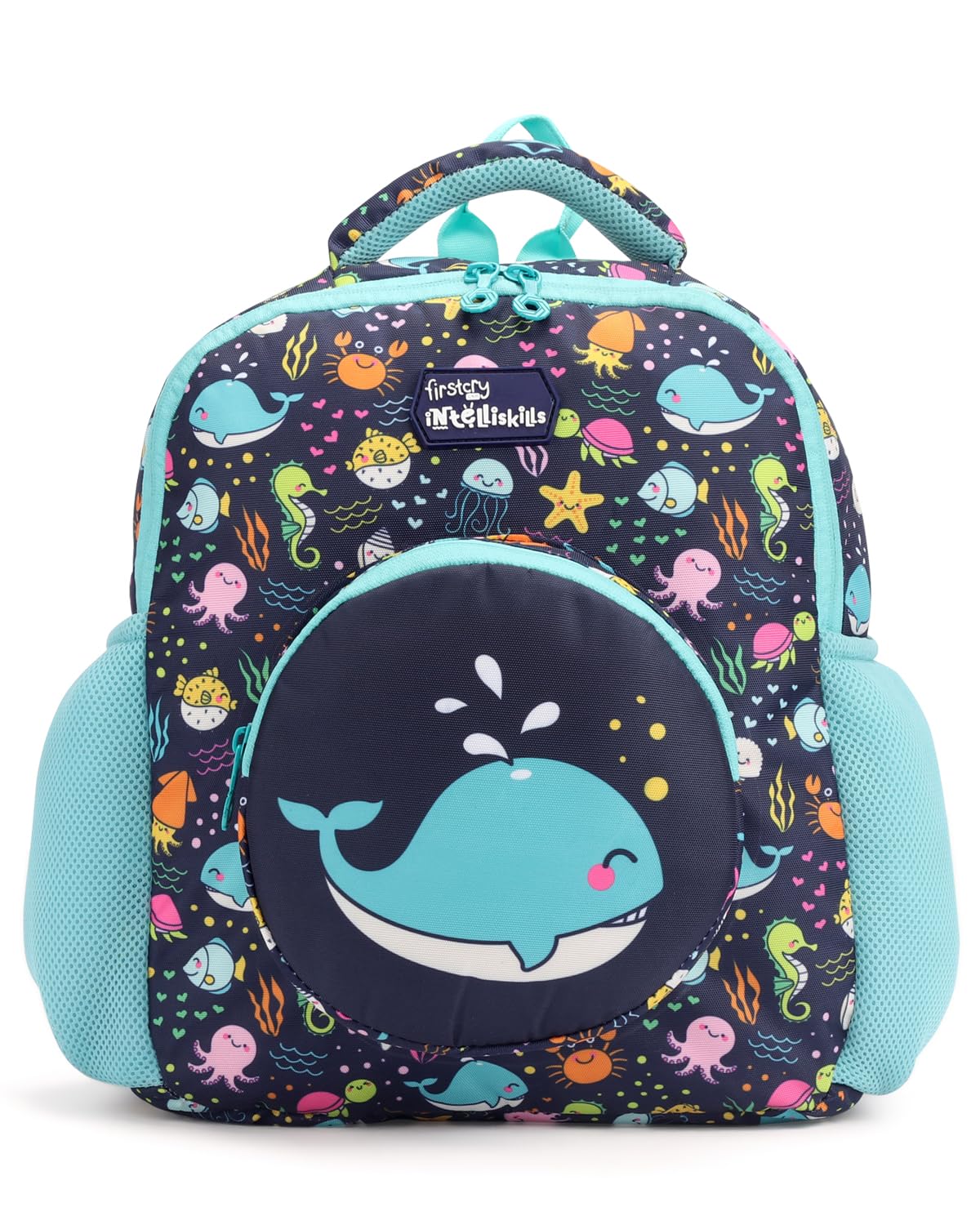Intelliskills Premium Whale themed Backpack for Kids|Printed School Bag for Boys/Girls|Comfortable &Lightweight Shoulder Backpack for Children|Multi-Pocket Bag for 4 Year+ Kids-image-2