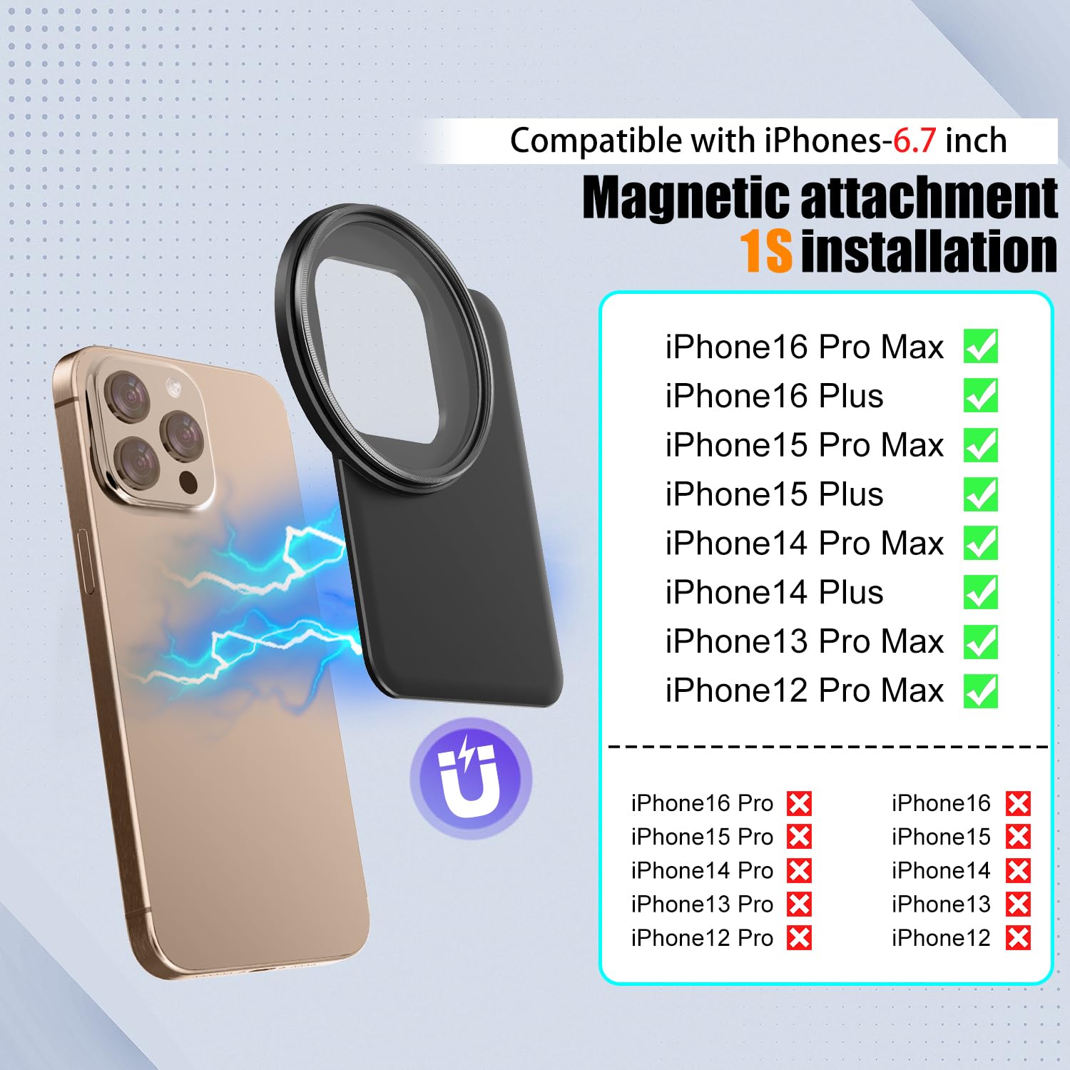K&F Concept 67mm Magnetische Smartphone Filteradapter voor iPhone 16/15/14 Plus & 16/15/14/13/12 Pro Max - K&F Concept