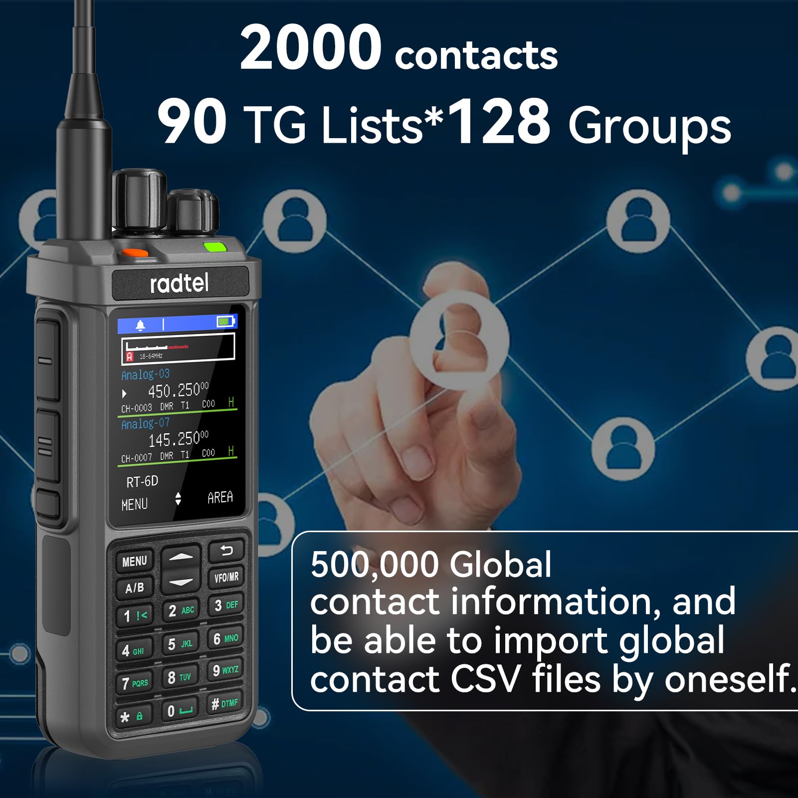 Radio DMR Radtel RT-6D Pro, GPS, APRS, 500.000 contactos, Doble Ranura horaria, Radio bidireccional, walkie-Talkie de Doble Banda, Nivel 1+2, radioaficionado, 1024 Canales, Carga Tipo C