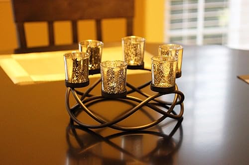 Miniatura 10 de Seraphic Decoración de mesa redonda de hierro, decoración de centro de mesa de Navidad, portavelas para bodas, patio, cocina, comedor y mesas de