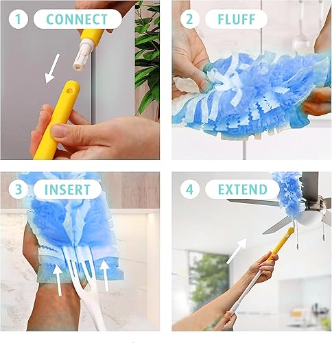 Miniatura 9 de Recambios de plumero para Swiffer de alta resistencia, para ventilador de techo 360, repuestos de múltiples superficies + 1 mango (30 unidades)