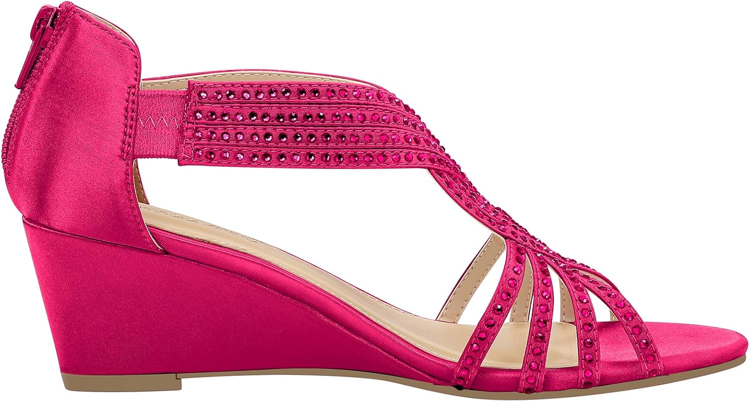 PIZZ ANNU Women's Diana Low Wedge Sandals Sparkly Rhinestone Open Toe Fashion Dress Shoes for Woman Lady in Bridal Dance Evening - Image 5