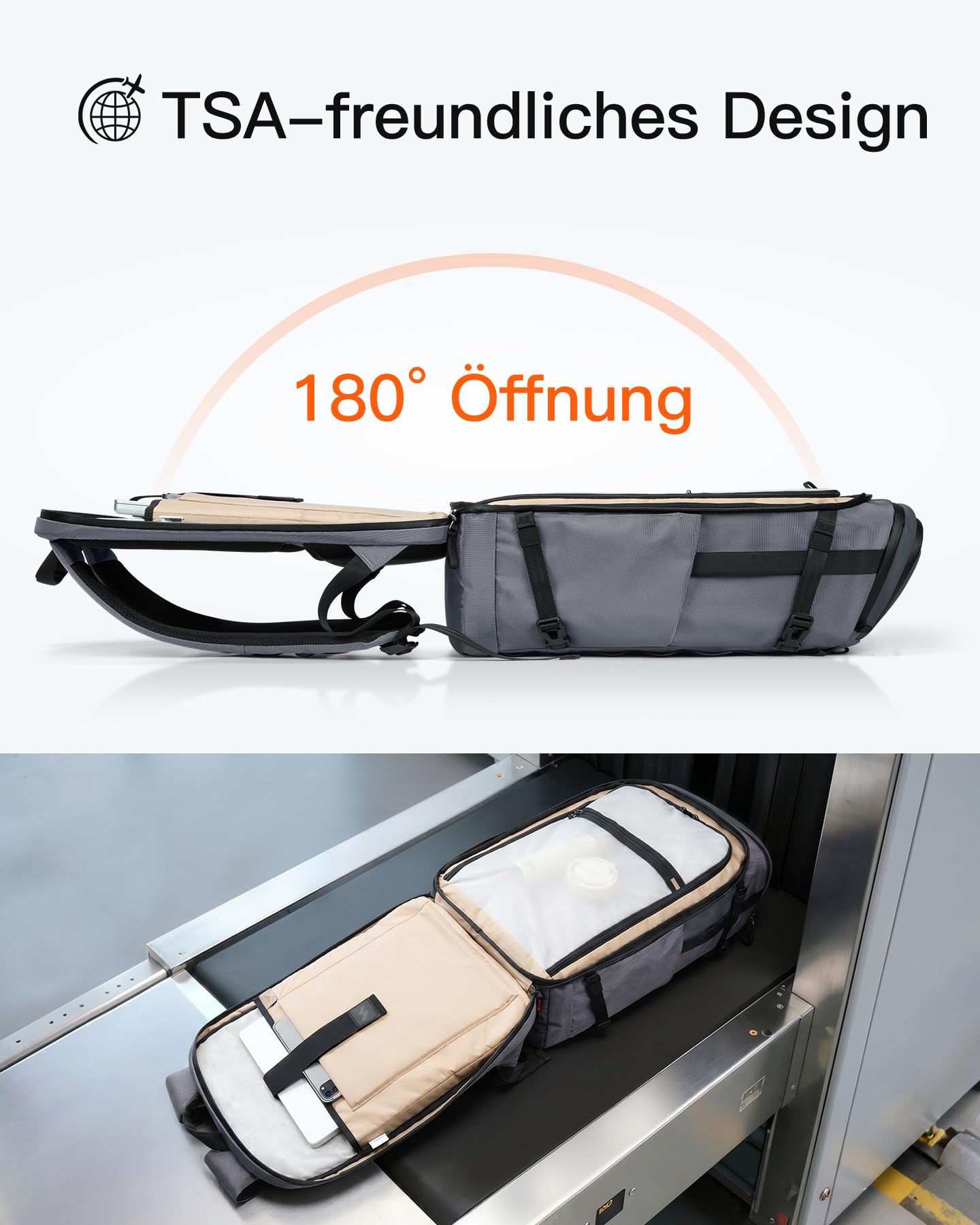 Inateck Groß Reiserucksack 40L, TSA Freundlich Handgepäck Rucksack,Grau | Spritzwassergeschützt Flugzeug Travel Carry on Laptop Backpack für 17 Zoll Laptop, für Business, Reise Weekender Trip