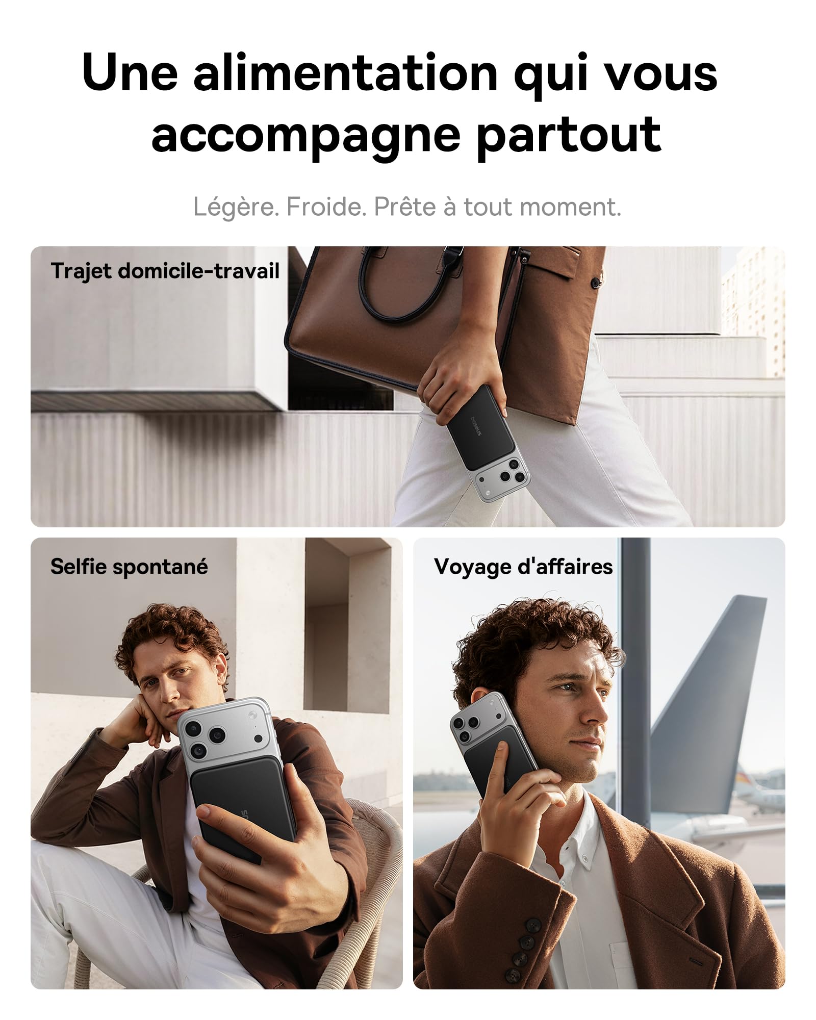 Baseus Picogo AM71 Chargeur Portable magnétique Ultra Fin 5000 mAh Magsafe de 0,69 cm avec câble USB-C de 20 W pour iPhone 17/16/15/14/13 Noir