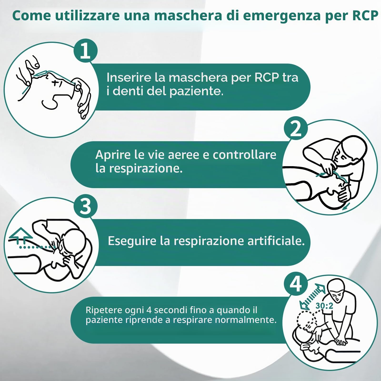 Set 8 Mascherine Respirazione Primo Soccorso, Maschera CPR Emergenza