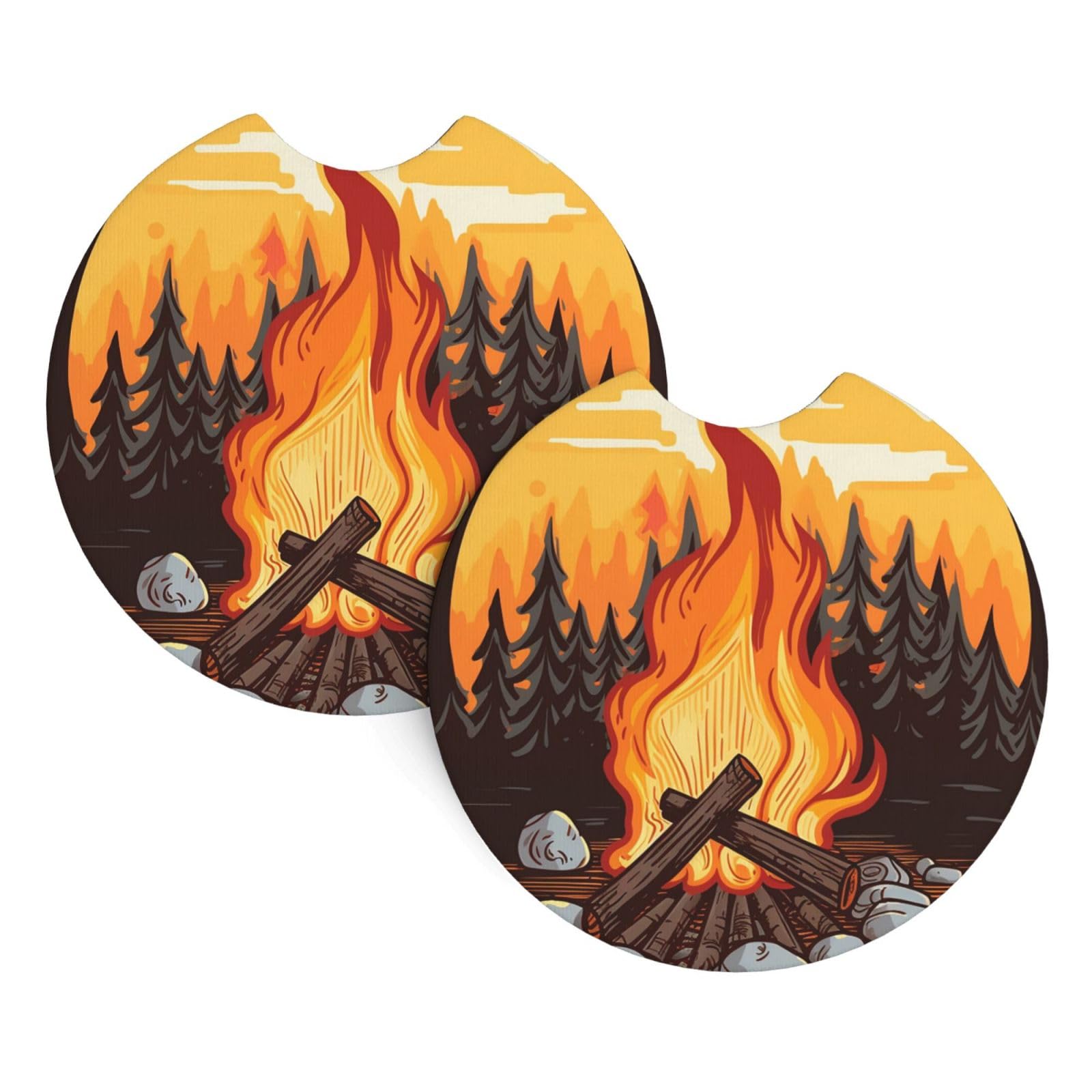 2PCS Car Coaster for Cup Holders Universal Auto Cup Mat Bonfire Cup Coaster Pad 2.7" Waterproof Neoprene Non-Slip Cup Holder Coasters Car Interior Accessories for Women Men
