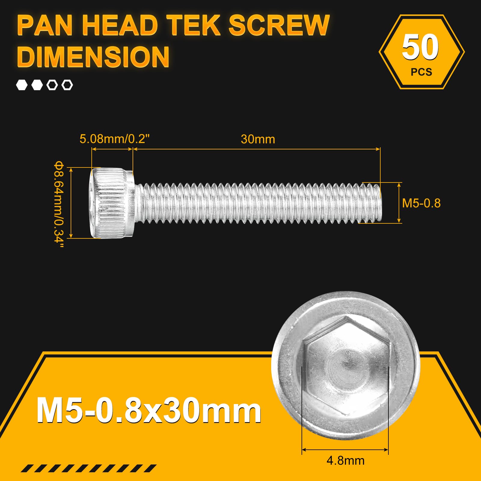 DTGN M5-0.8x30 Socket Head Cap Screws Bolts, 50Pack, Good for Road Bicycle Mountain Bike, Auto, Motorcycle - Image 2