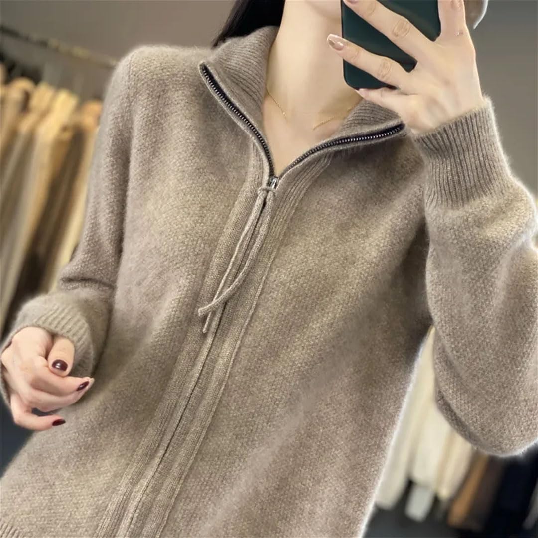 Alloaone Cardigan da Donna con Colletto alla Coreana in Lana con Cerniera, Maglione A Maniche Lunghe in Cashmere Lavorato A Maglia