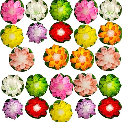 Luces flotantes para piscina, luces LED de loto flotantes que cambian de color con luces, paquete de 24 luces LED para piscina, flores flotantes,