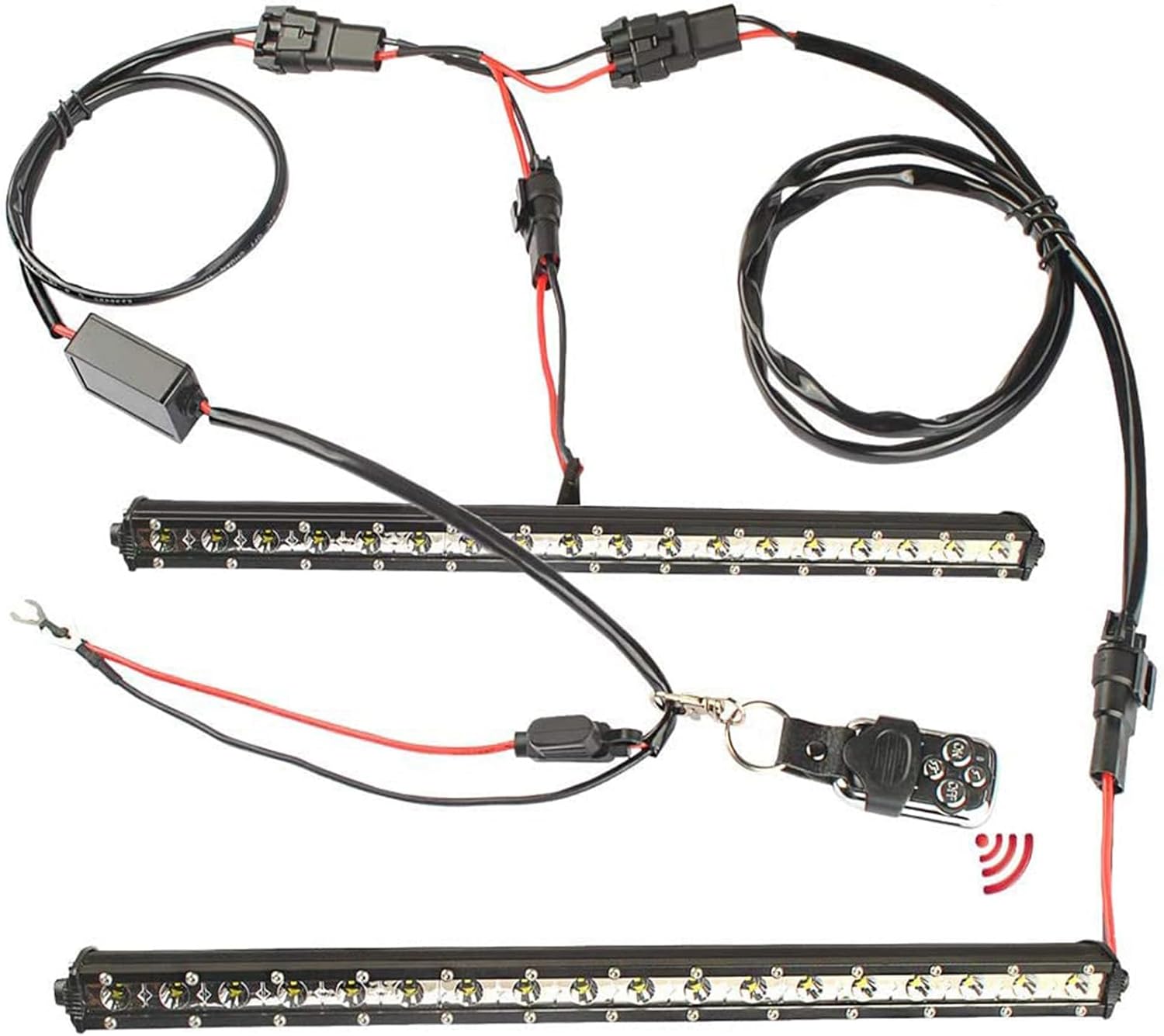 Wireless Remote Wiring Harness Kit for 12V LED Light Bar,Supports 1/2-Leads, 4 Modes (On/Off/Fast Strobe/Slow Strobe), 300W Max, 100ft Range - Fit Jeep/Truck/SUV, 12-Month Warranty