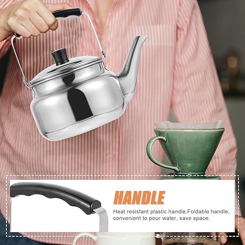Miniatura 2 de Hemoton Estufa silbante tetera de té silbante estufa de acero inoxidable tetera hervidor de agua con mango ergonómico Cool Toch 0.8L Hervidor de