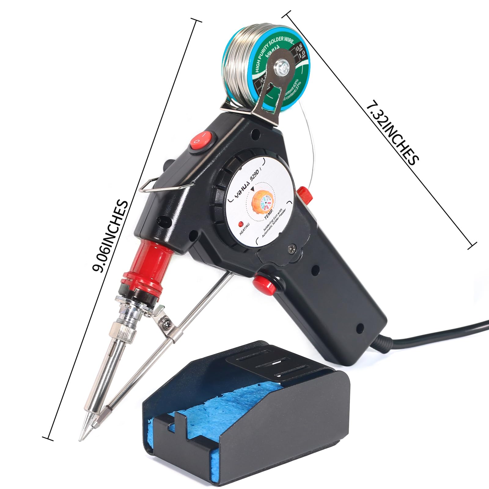 YIHUA 929D-I - Pistola de soldadura motorizada de alimentación automática con temperatura precisa variable (200.0-450.0 °C), interruptor de encendido y apagado, dial de ajuste de temperatura para