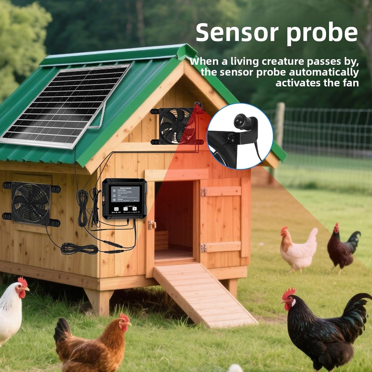 Pssopp Solar Exhaust Fan, 2 Speeds Adjustable Solar Powered Greenhouse Ventilation Fan for Outside Shed Doghouse Ventilation Air Circulation