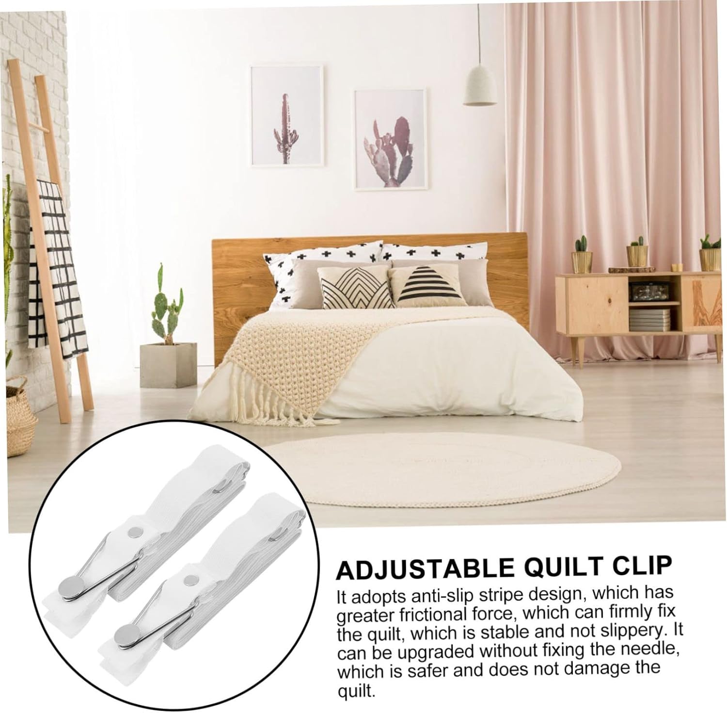 4pcs Adjustable Bed Sheet Holders Non-Slip Fitted Sheet Clips for Comforters and Quilts Secure Mattress Pads and Covers Place White Long Design