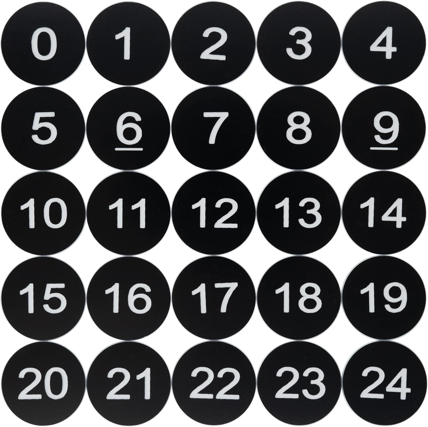 Plastic Numbered Discs Number Tags Engraved Numbered Tags Without Hole Round (0-50, Black)