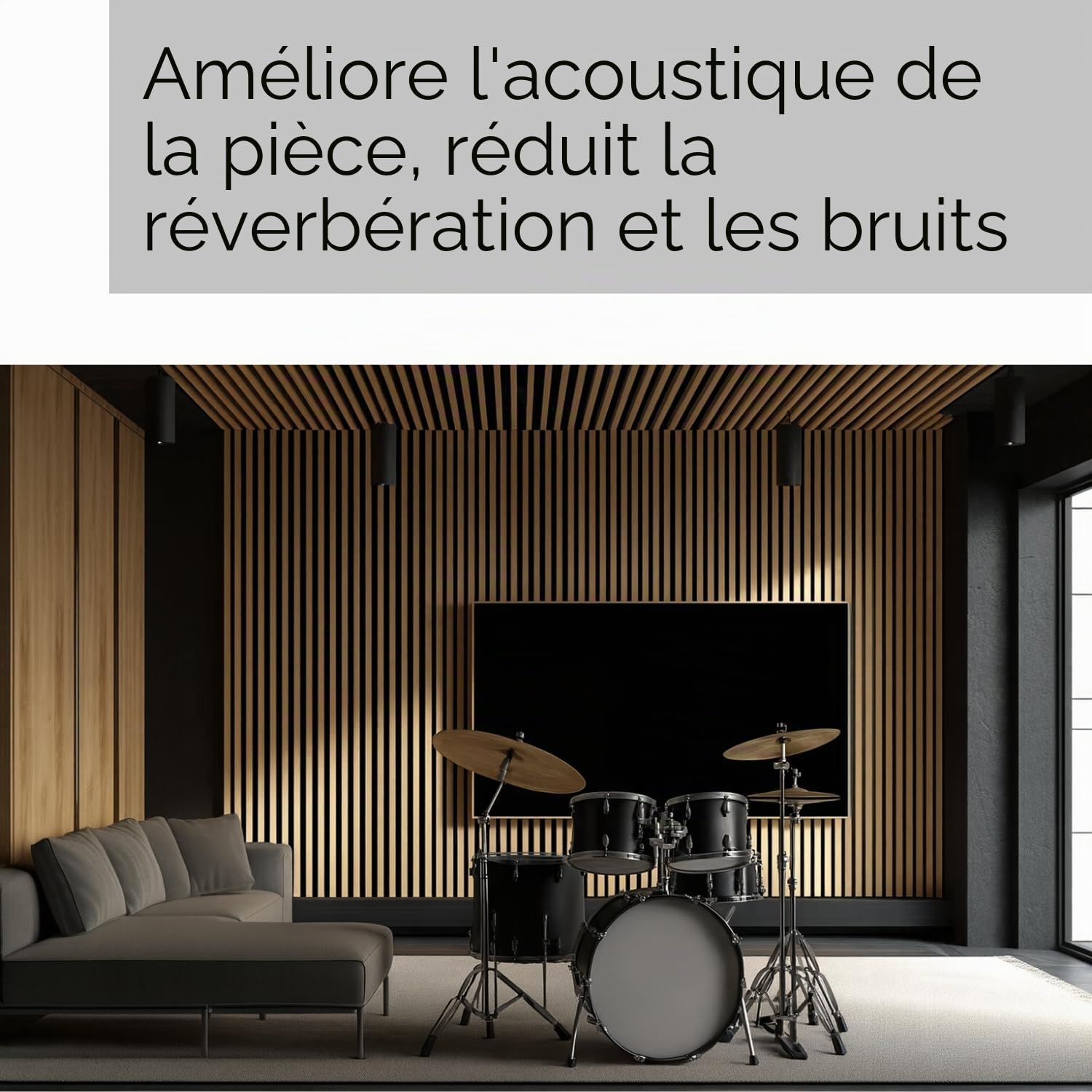 Chêne Sanremo Lamelles Acoustiques sur Feutre Noir 240x53 cm Panneaux Muraux Acoustiques Absorption Sonore et Décoration Murale élégante Panneaux Muraux en MDF