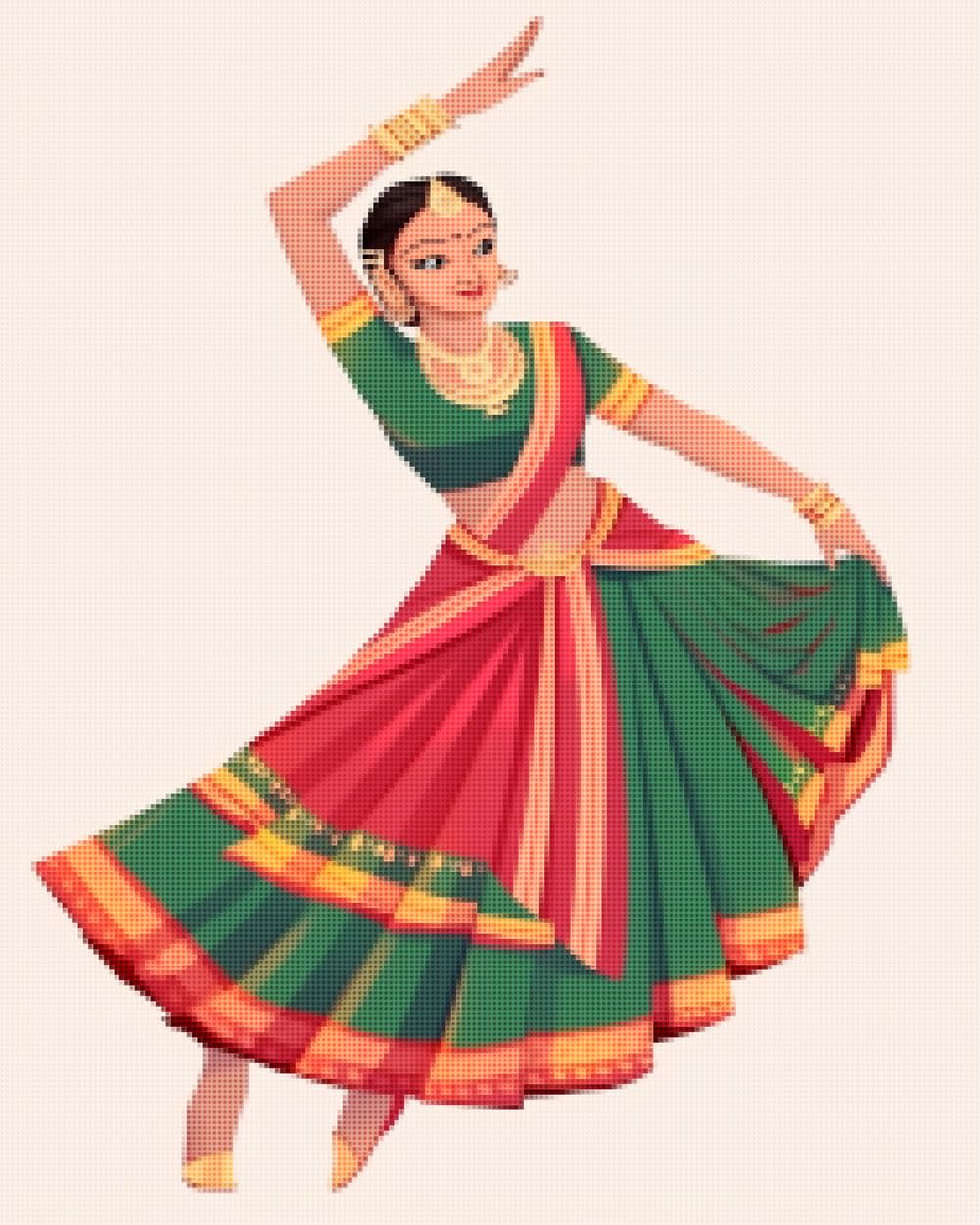 CISDKK Cross-Stitch Stamped Kits,Modern x-Stitch Pattern,Indian Classical Dance,Dancer,Mudra & Dancer Feet Art,Desi Art,South Asian Art,Brown Girl Art,Indian Art Print,11CT,17.33 * 17.33 inch