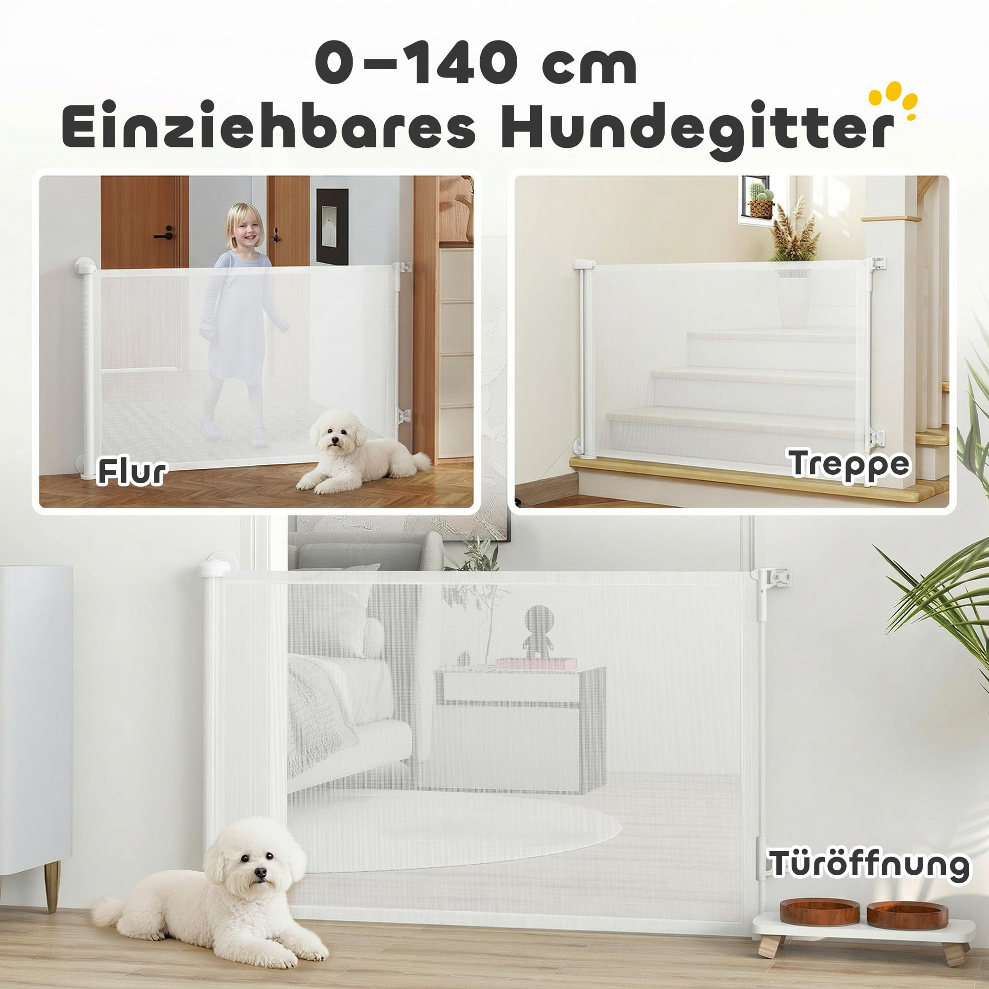 PawHut Barrière d'escalier extensible, à une main, 0-140 cm, Blanc