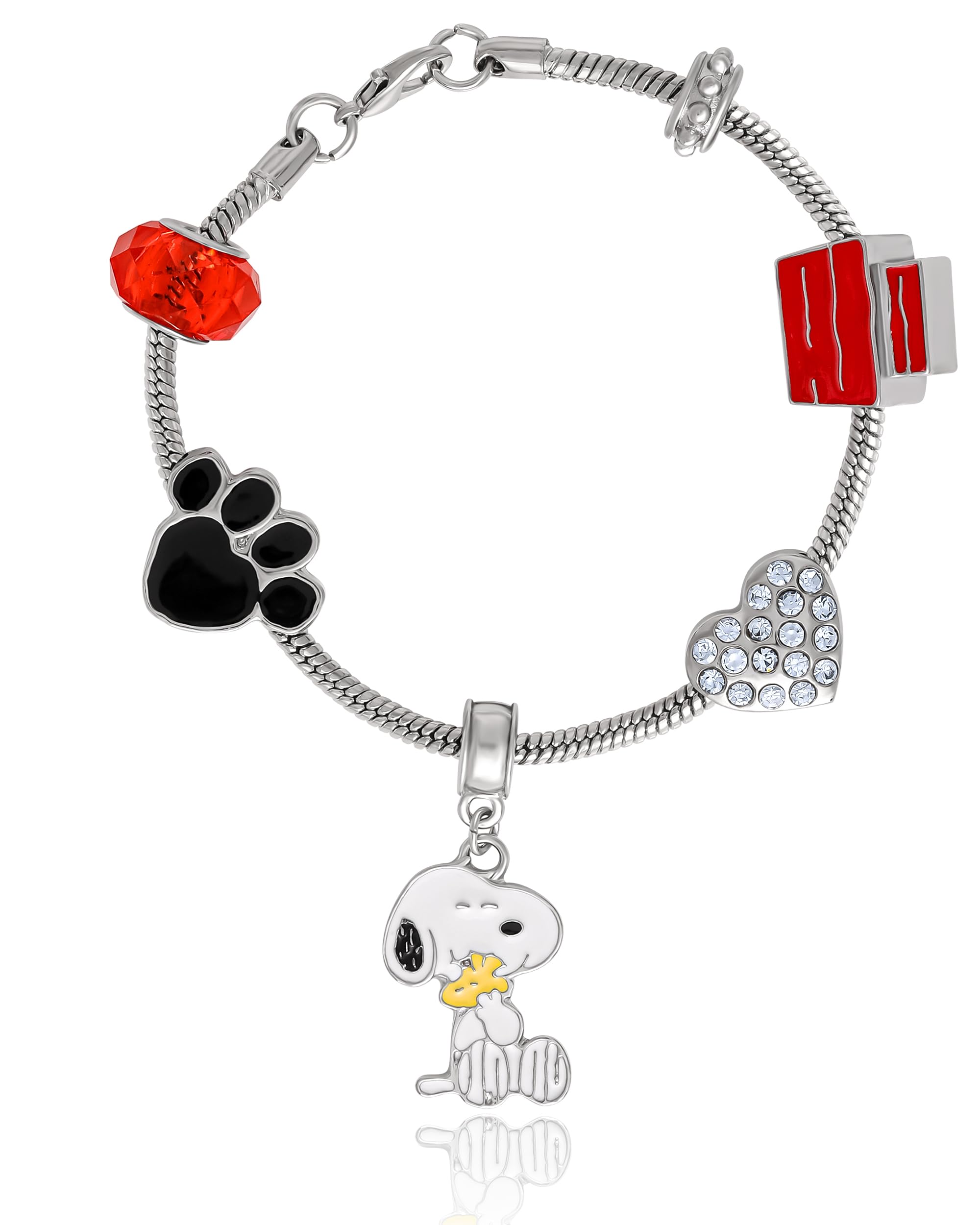 SALLY ROSE Peanuts Snoopy Charm Bracelets for Women Official License, 7", Slide Charms