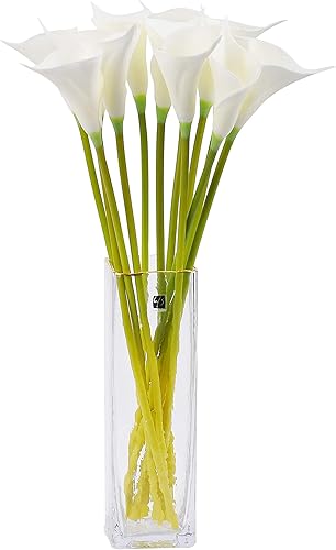 Lirio de calas artificiales, 12 piezas de 20 pulgadas de largo, para decoración del hogar, centros de mesa, boda, novia, bricolaje ramo (blanco)
