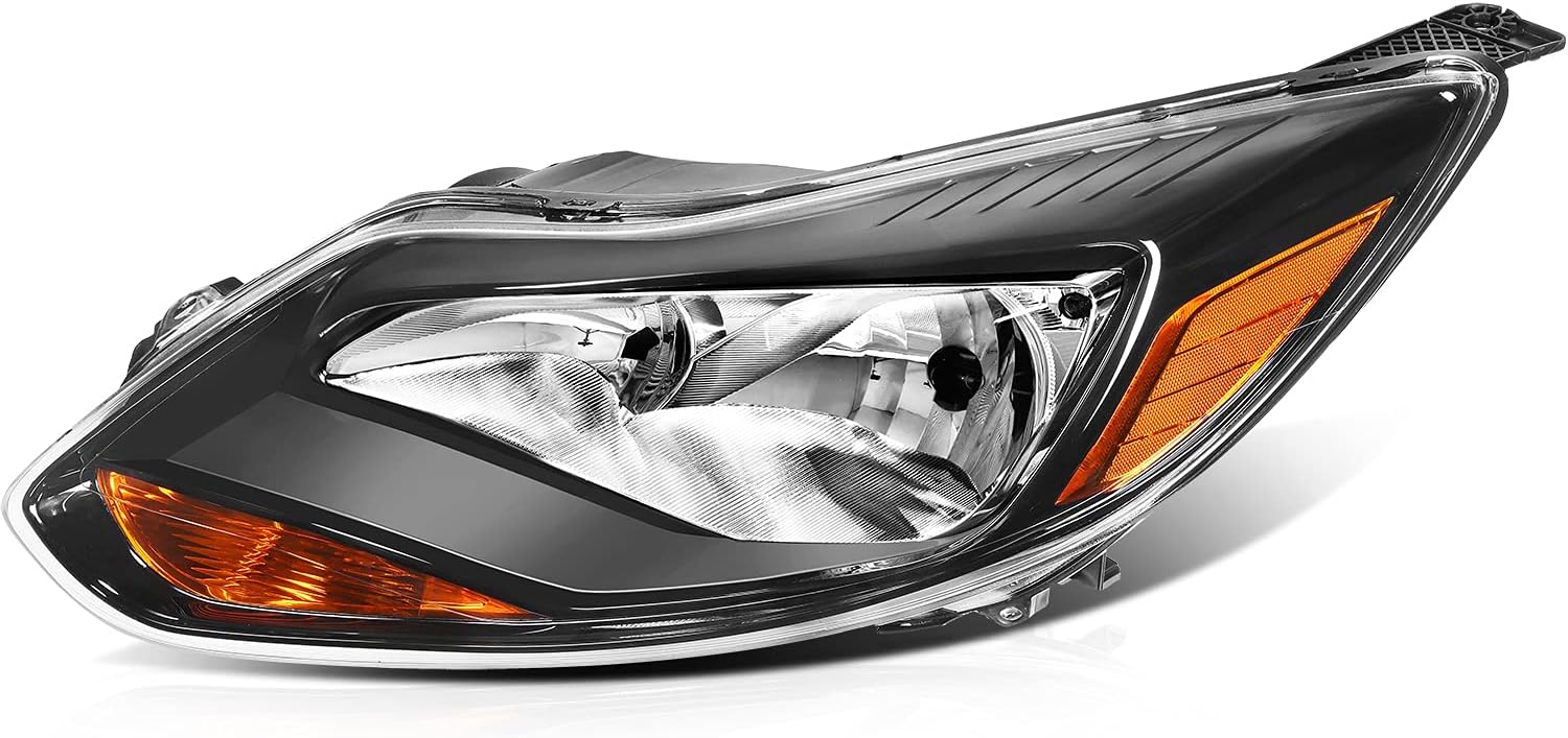 OCPTY Headlight Assembly Pair Replacement for for Ford for Focus 2012-2014 Black Housing Amber Reflector Clear Lens FO2502298 BM5Z1300