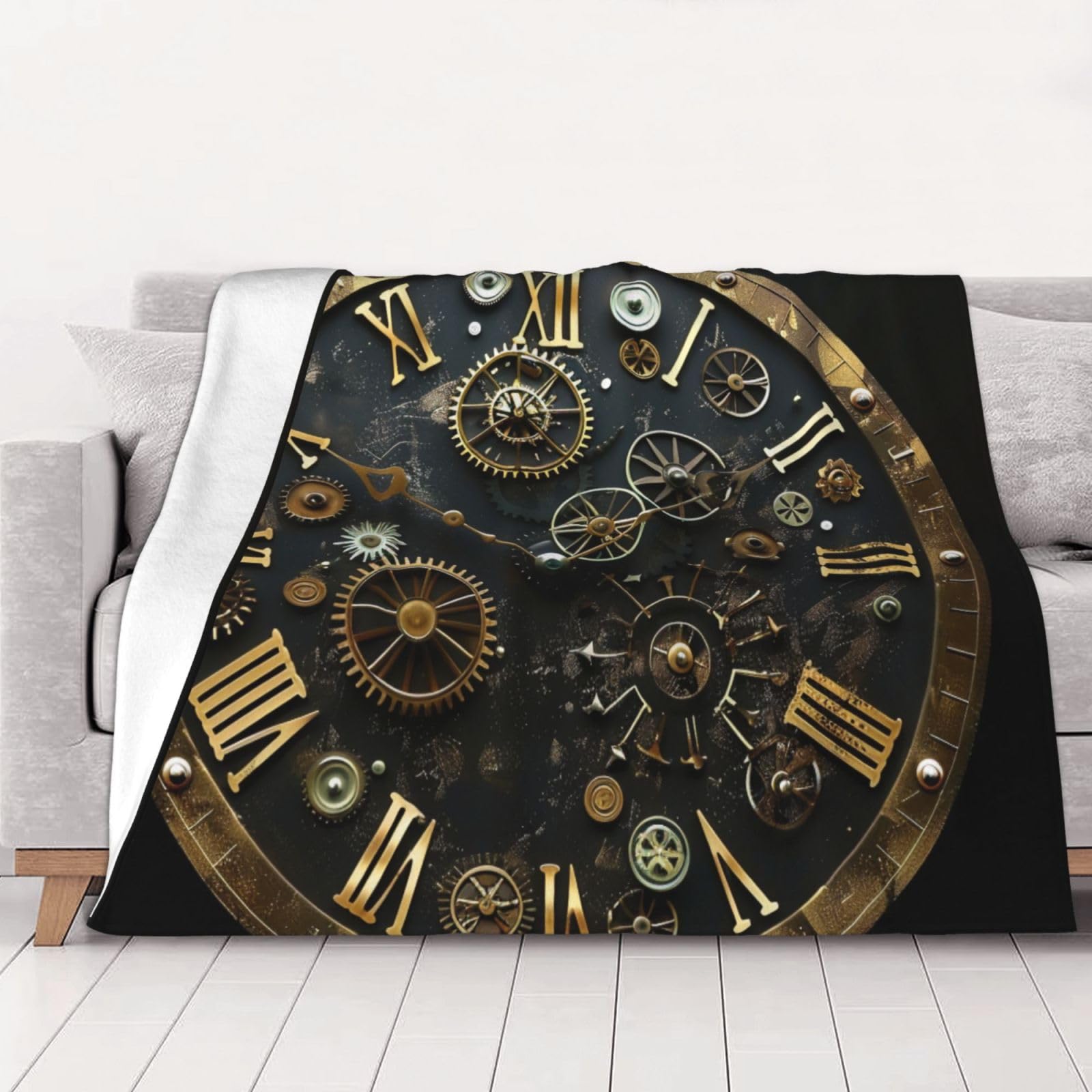 Couverture en flanelle Gears Clock Bronze Century plaid chaud 150x125