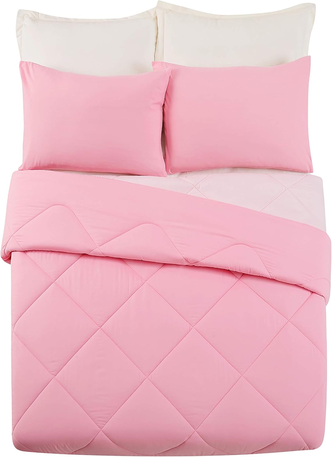 Urban Playground Olivia Pink Solid Comforter Set with 2 Pillow Shams - 3 Piece Soft Brushed Microfiber Kids Bedding Set for Boys/Girls - Machine Washable (Full/Queen)