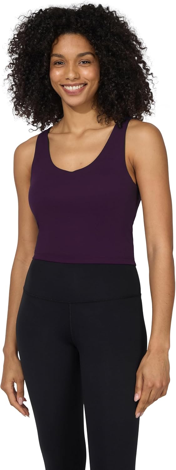 90 Degree By Reflex 2 Pack Workout Tank Performance Medium Support Longline Top with Built-in Bra -PotentPurple/Black - XXL