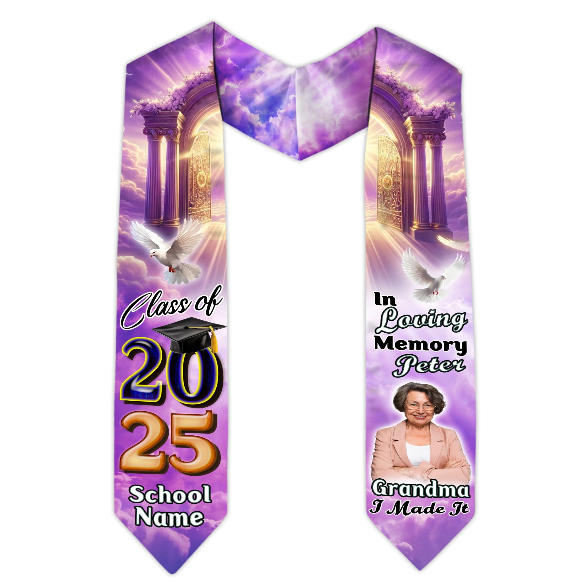 MonkeyVan Custom Memorial Graduation Sash 2025, Personalized Memorial Graduation Stole, Custom Graduation Sash with Tribute S220