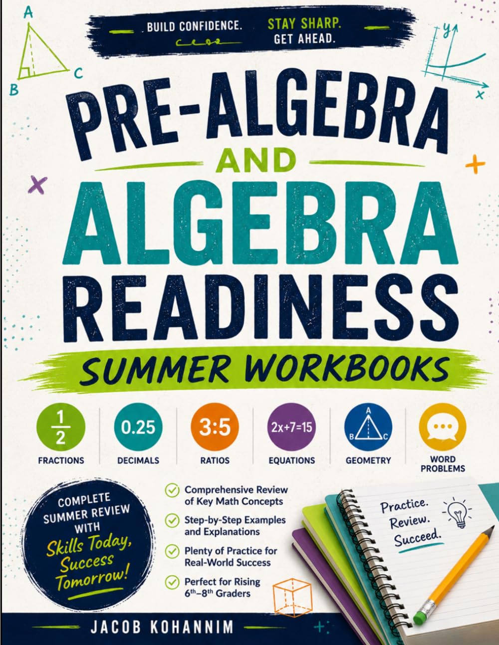 Pre-Algebra and Algebra Readiness Summer Workbooks: omplete Summer Review with Fractions, Decimals, Ratios, Equations, Geometry, and Word Problems