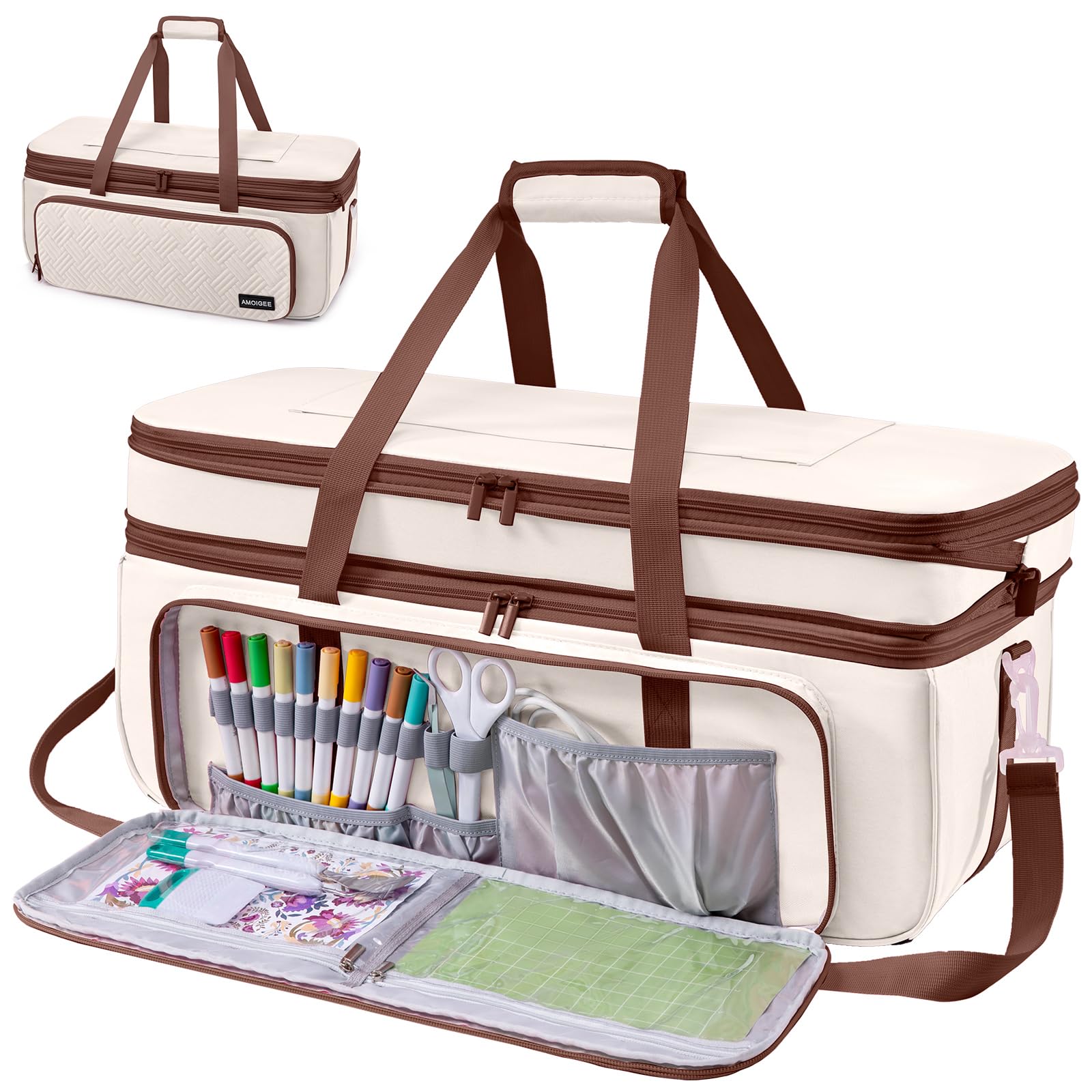 Double-Layer Carrying Case Compatible with Cricut Maker 4, Explore 4, Maker 3, Explore Air, Silhouette Cameo – Sturdy Storage Bag with Pockets for Cricut Accessories, Vinyl, Tools & Supplies