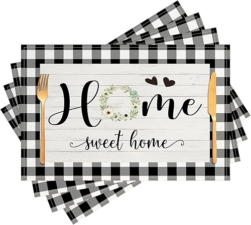 Miniatura 14 de Juego de 4 manteles individuales para mesa de granja, de lino, lavables, resistentes al calor, tela lavable, impermeable, rectangular, para cocina,