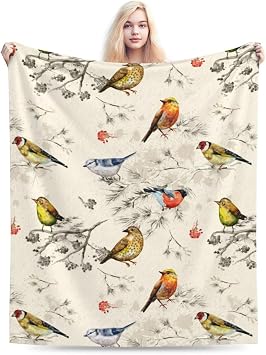 Vintage Cute Bird Blanket Soft Lightweight Throw Blankets Cozy Flannel Bed Throws for Sofa Couch Travel Home Room Bedroom Decor Gifts for Girls Boys Kids Adults 60"x50"