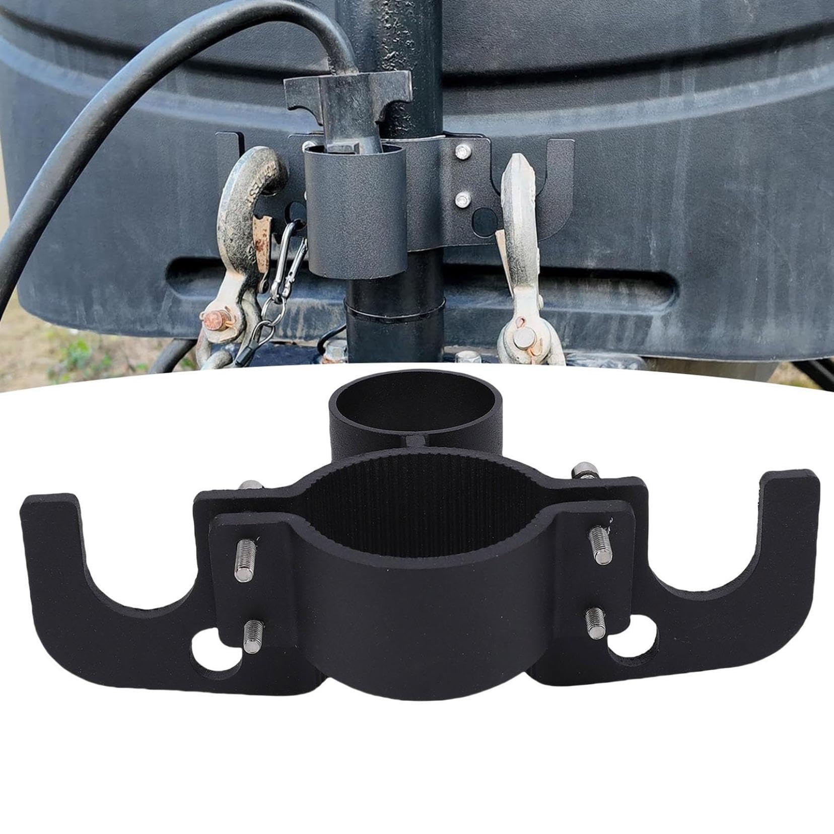 Trailer Chain Organizer Heavy Duty Aluminum Alloy 7 Way Plug Holder for RV Trailer Towing Accessory Secure Chain Management Heavy Duty Hitch Chains Holder with Inverted Plug Holder (Black) - 3