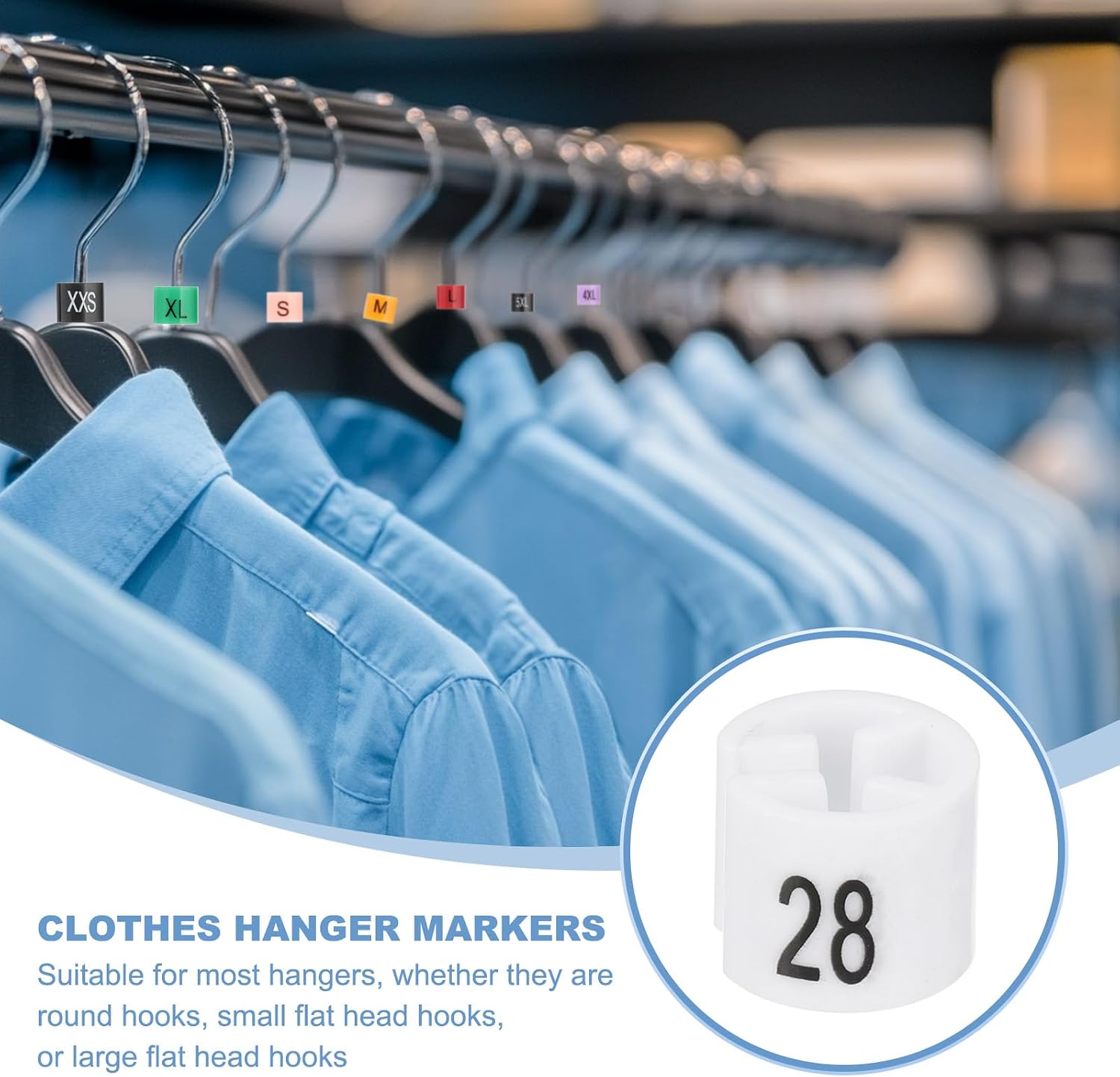 PATIKIL 100 Pcs Clothes Hanger Markers, Number 28 Tag Fit 3mm Rod Garment Size Hanger Clips Color Coding Label for Clothing Hangers, White image 3