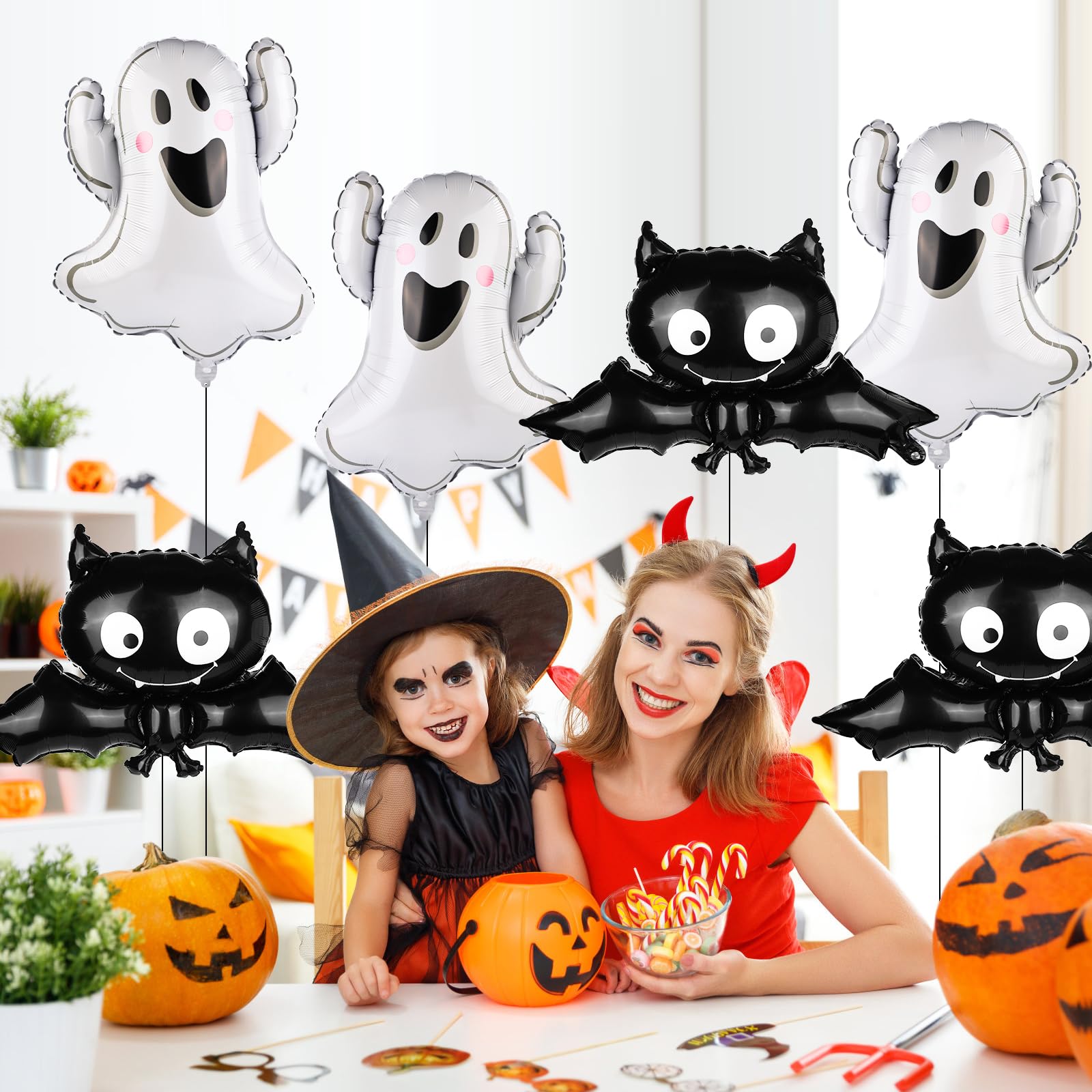 Lot De 6 Grands Ballons D'Halloween Motif Chauve-souris Fantôme Pour Fête D'anniversaire, Décorations D'Halloween