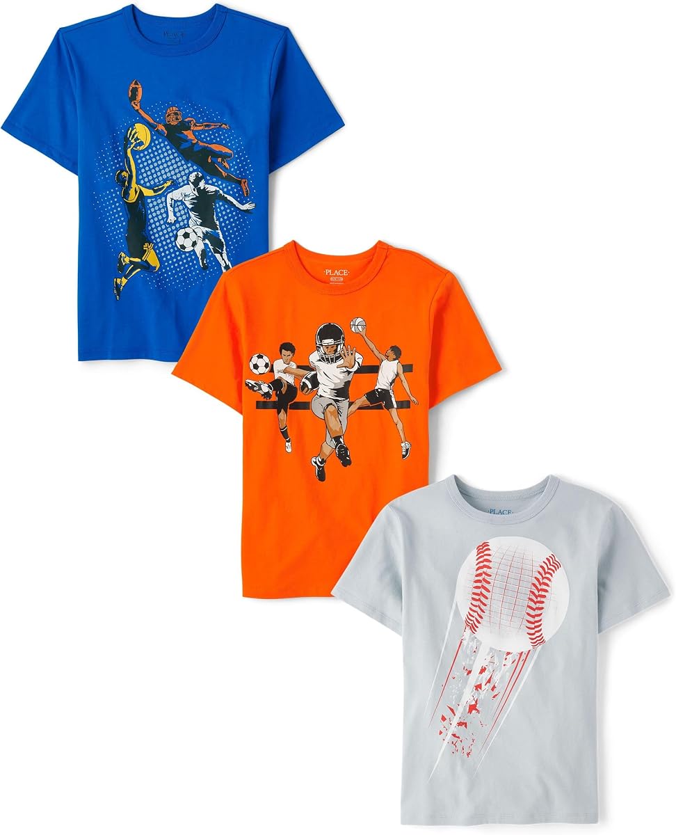 The Children's Place Camisetas deportivas con gráficos de manga corta para niño, paquetes múltiples