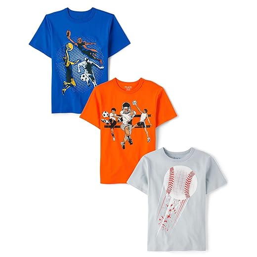 The Children's Place Boys' Sports Short Sleeve Graphic T-Shirts, Multipacks