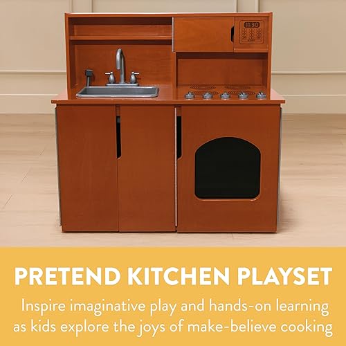 Miniatura 3 de Chef's Station - Juego de cocina de madera para niños, color nogal oscuro