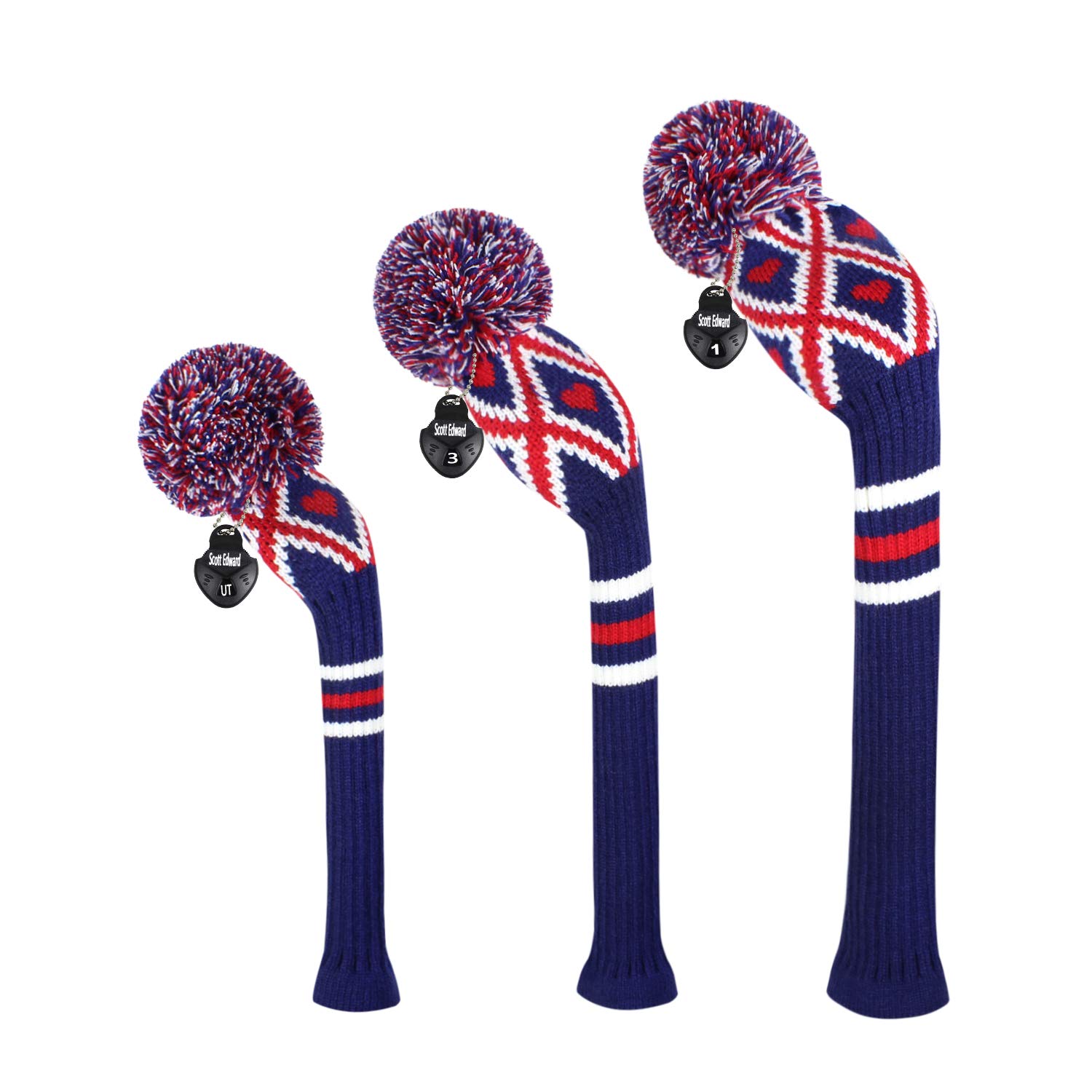 Scott Edward Golf Club Head Covers Set of 3 Fits Well Driver(460cc) Fairway Wood and Hybrid(UT) The Perfect Change for Golf Bag