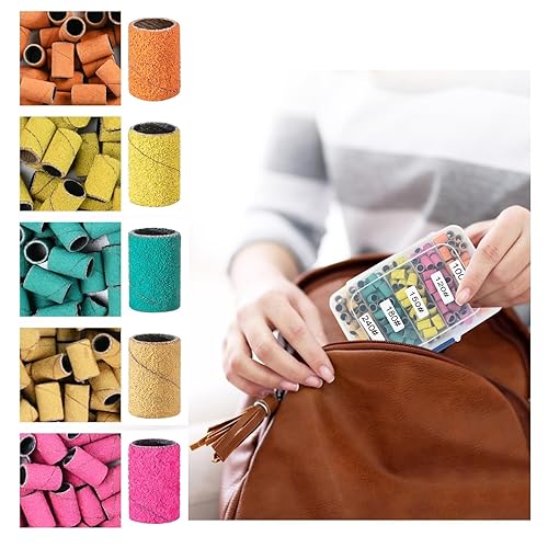 Miniatura 10 de KOYOPEPI - Bandas de lijado para taladro de uñas, brocas de lijado de uñas #80#150#240, 210 unidades de color grueso y fino, bandas de lijado de