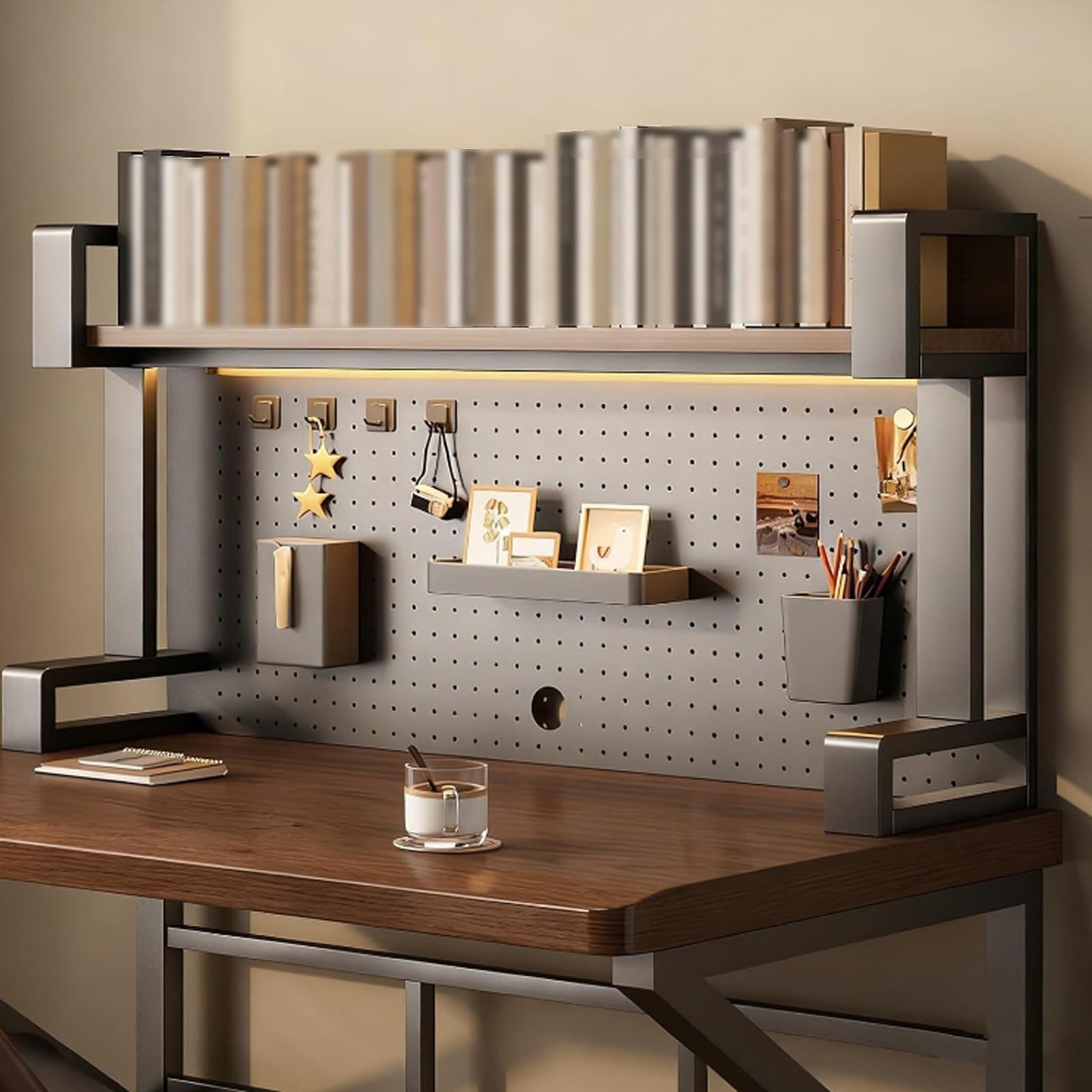 Organizer da scrivania con pannello forato e accessori per riporre oggetti, libreria da scrivania in metallo, ripiani multiuso per tavolo da studio e ufficio