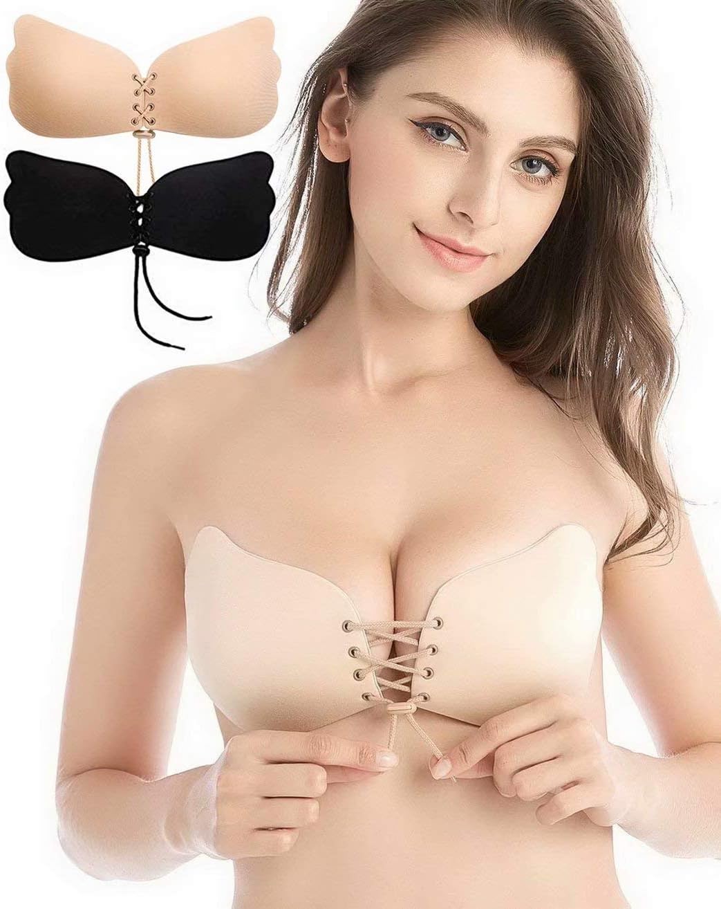 Strapless Sticky Bra Self Adhesive Backless Bras Silicone Push up Bra for Women 2 Pack