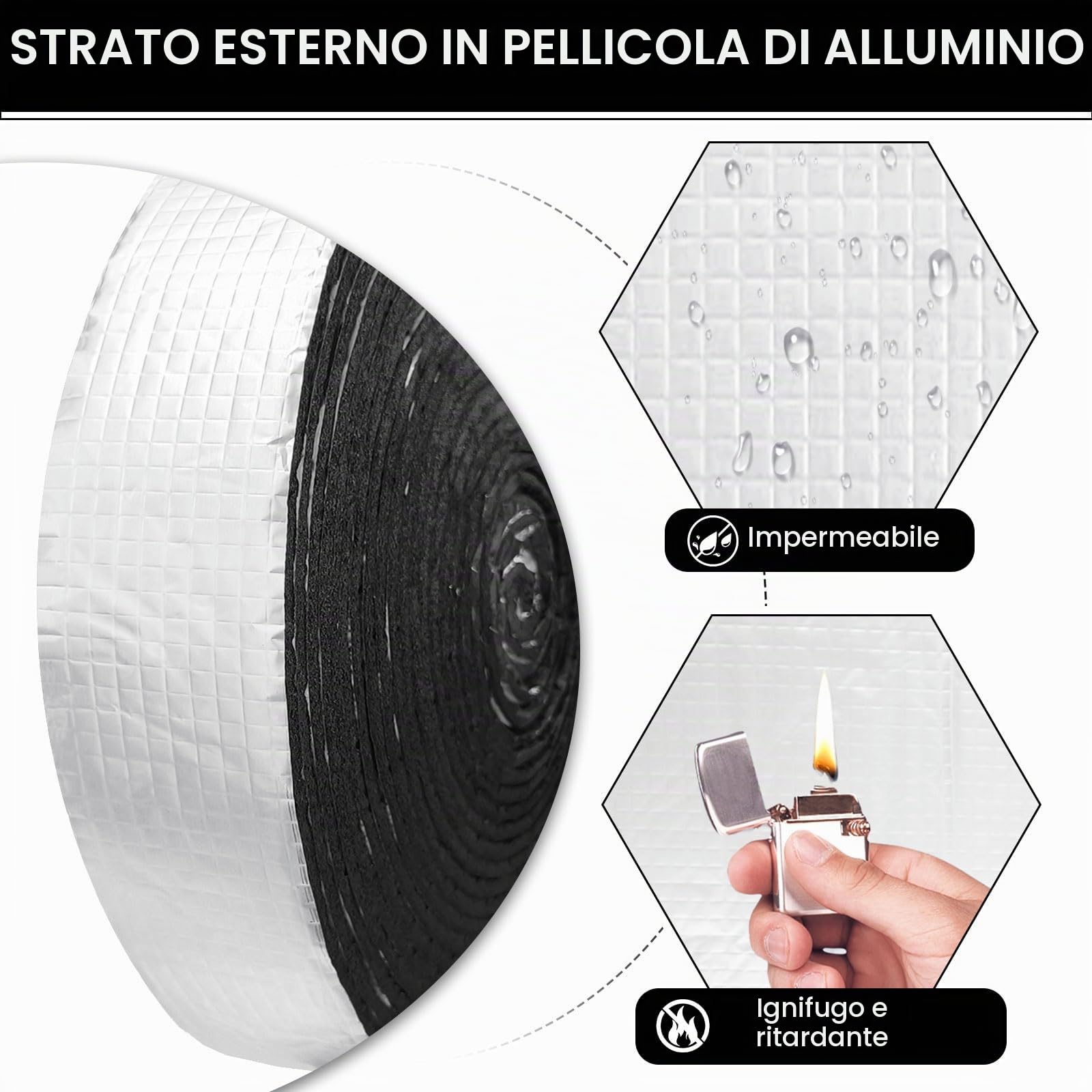 2 rotoli di isolamento per tubi di riscaldamento, 5 cm x 10 m, autoadesivo, per avvolgere i canali, pellicola isolante con schiuma, per la protezione dei tubi