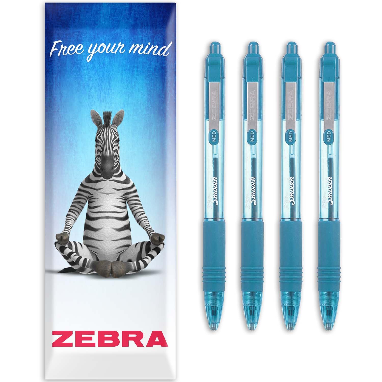 Zebra Z-Grip Smooth Ink Retractable Ballpoint Pen - 1.0mm Nib - Pack of 4 Pens - In Envelope Gift Packaging (Light Blue) — image 1