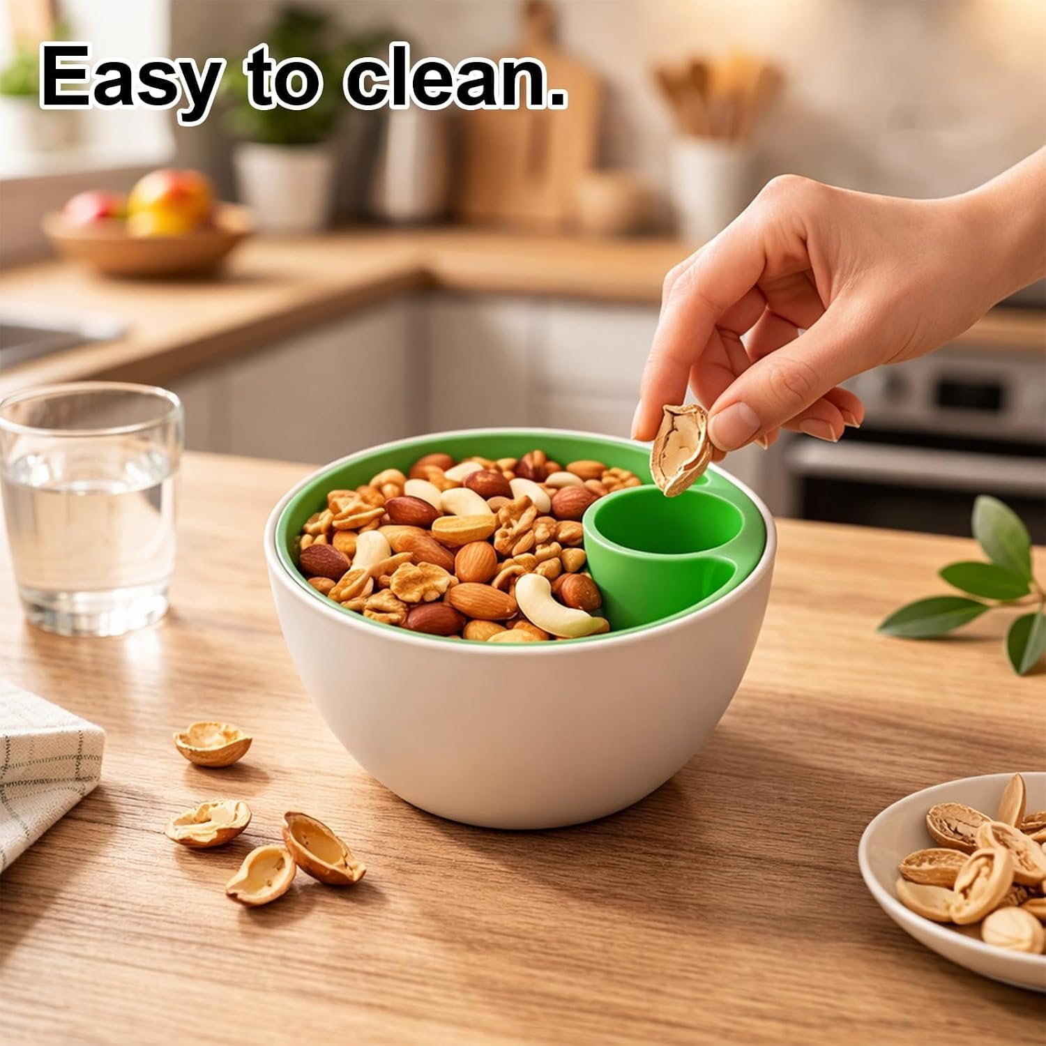 Pistachio Bowl with Shell Storage,Dual Chamber Pistachio Bowl with Shell Storage,Reusable Snack Bowl with Integrated Shell Compartment, Convenient Pistachio Cracker Tool(5.11"x3.14")