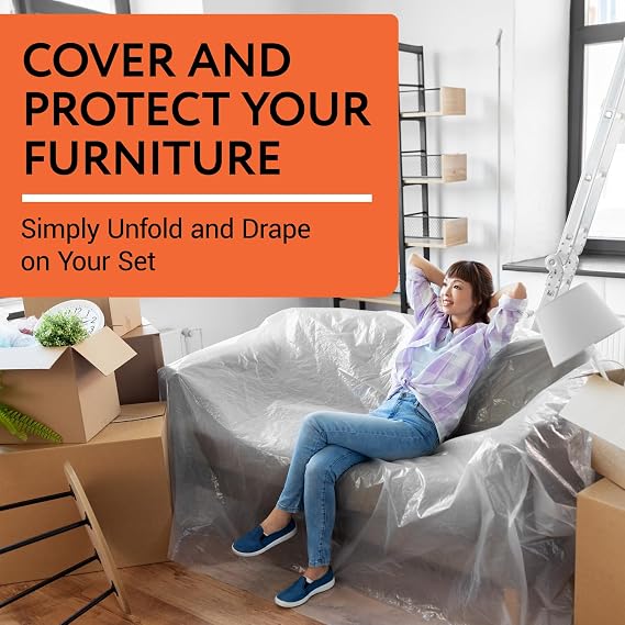 Impresa Plastic Furniture Covers - Pack of 4, 2 Mil, Clear Tear-Resistant Design & Moving Supplies - Dust & Moisture Barrier & Furniture Covers for Storage